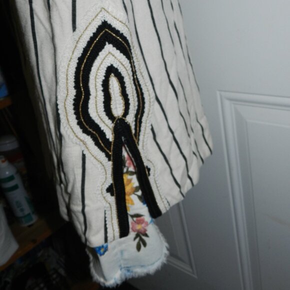 TORY BURCH ‘Filipa’ Black & White Striped Kaftan Linen Tunic size12 🆕⌚📦🏃💨🚚 - Picture 7 of 16